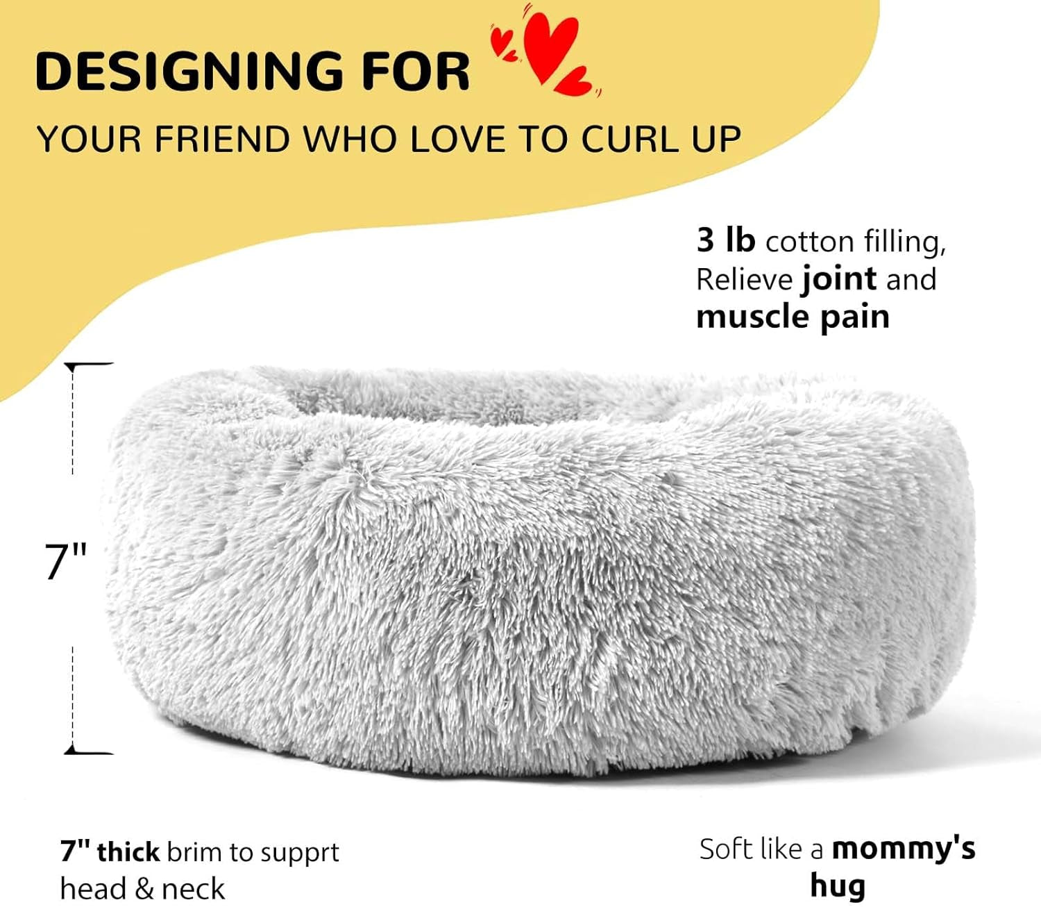 Indulge Your Pup with the Cozy Calming Donut Cuddler Dog Bed - Fluffy, Washable, and Orthopedic Support for Large Dogs, 30" in Gray