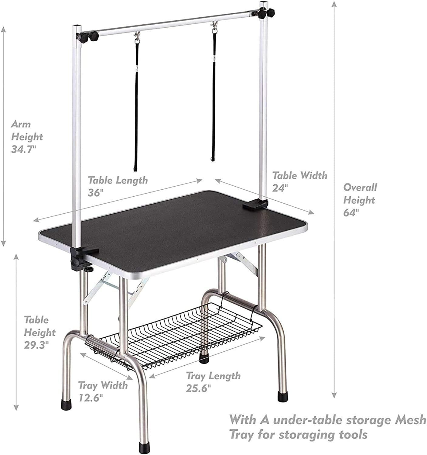 Professional Adjustable Pet Grooming Table for Large Dogs - Portable Trimming and Drying Table with Arm, Noose, and Mesh Tray - Supports Up to 330LB