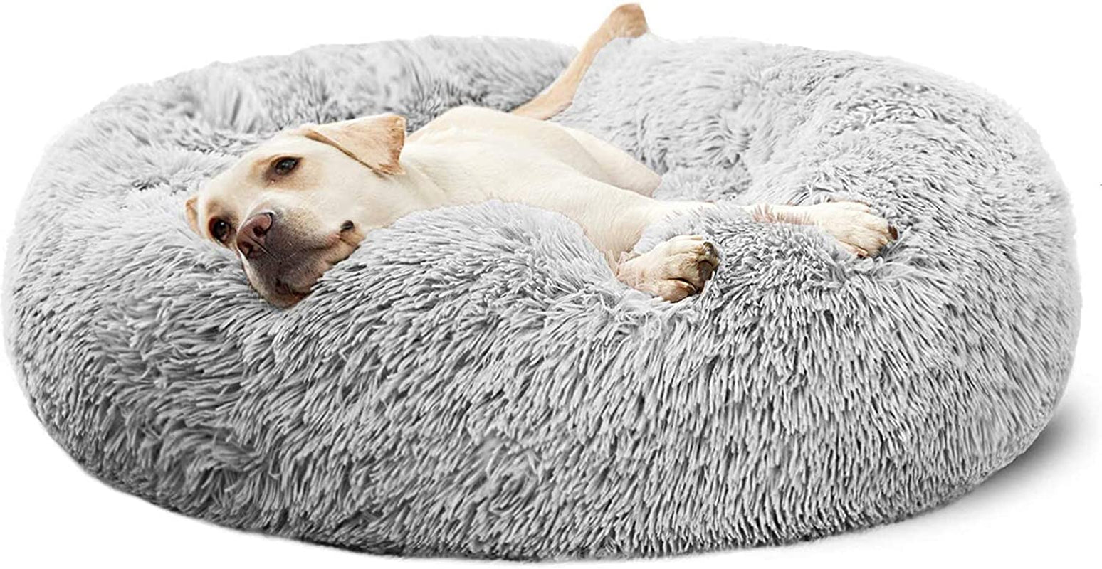 Indulge Your Pup with the Cozy Calming Donut Cuddler Dog Bed - Fluffy, Washable, and Orthopedic Support for Large Dogs, 30" in Gray