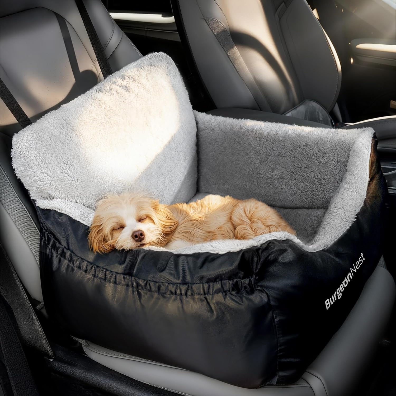 Premium Black Dog Car Seat for Small Pets - Comfortable, Washable Booster Seat with Storage Pockets and Adjustable Leash for Safe Travel