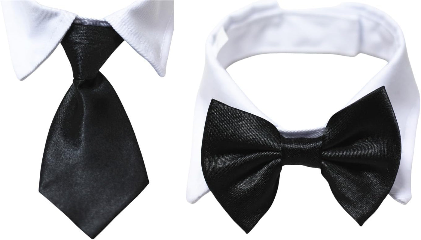 Stylish Dog Necktie and Bowtie Set - Perfect Cotton Collar with Black Tie for Small to Large Dogs