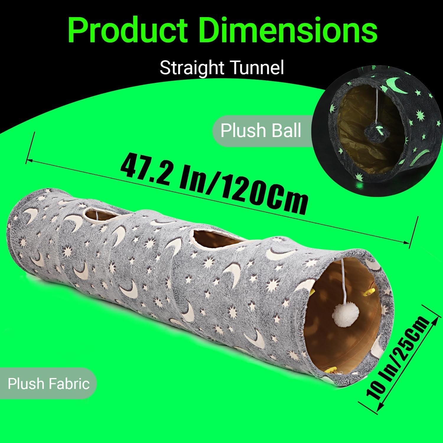 Delightful Cat Tunnel Tube with Plush Ball Toys - Collapsible Self-Luminous Design for Small Pets, Perfect for Kittens, Bunnies, and Ferrets in Grey Moon Star