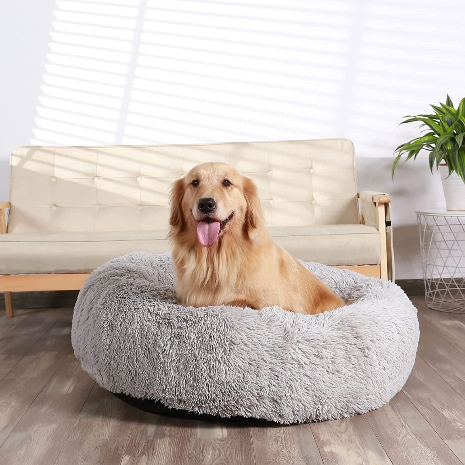 Indulge Your Pup with the Cozy Calming Donut Cuddler Dog Bed - Fluffy, Washable, and Orthopedic Support for Large Dogs, 30" in Gray