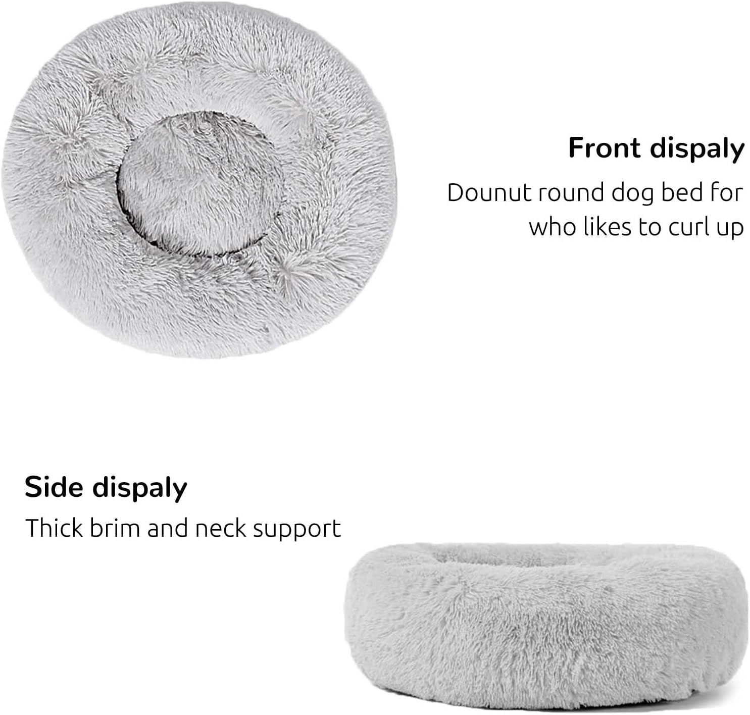 Indulge Your Pup with the Cozy Calming Donut Cuddler Dog Bed - Fluffy, Washable, and Orthopedic Support for Large Dogs, 30" in Gray