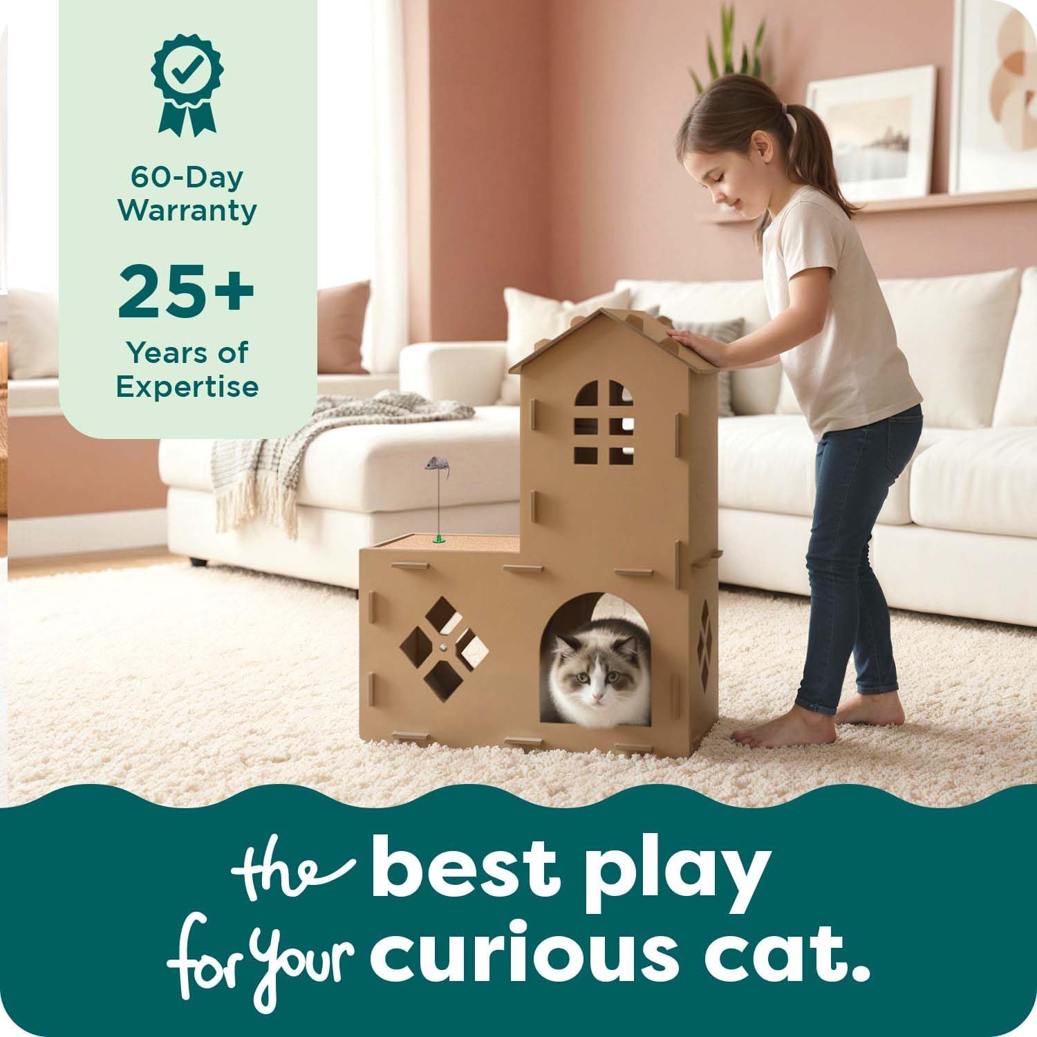 Delight Your Cat with the Townhouse Multi-Level Cardboard Cat House - Cozy Retreat with Catnip & Toys for Playful Comfort