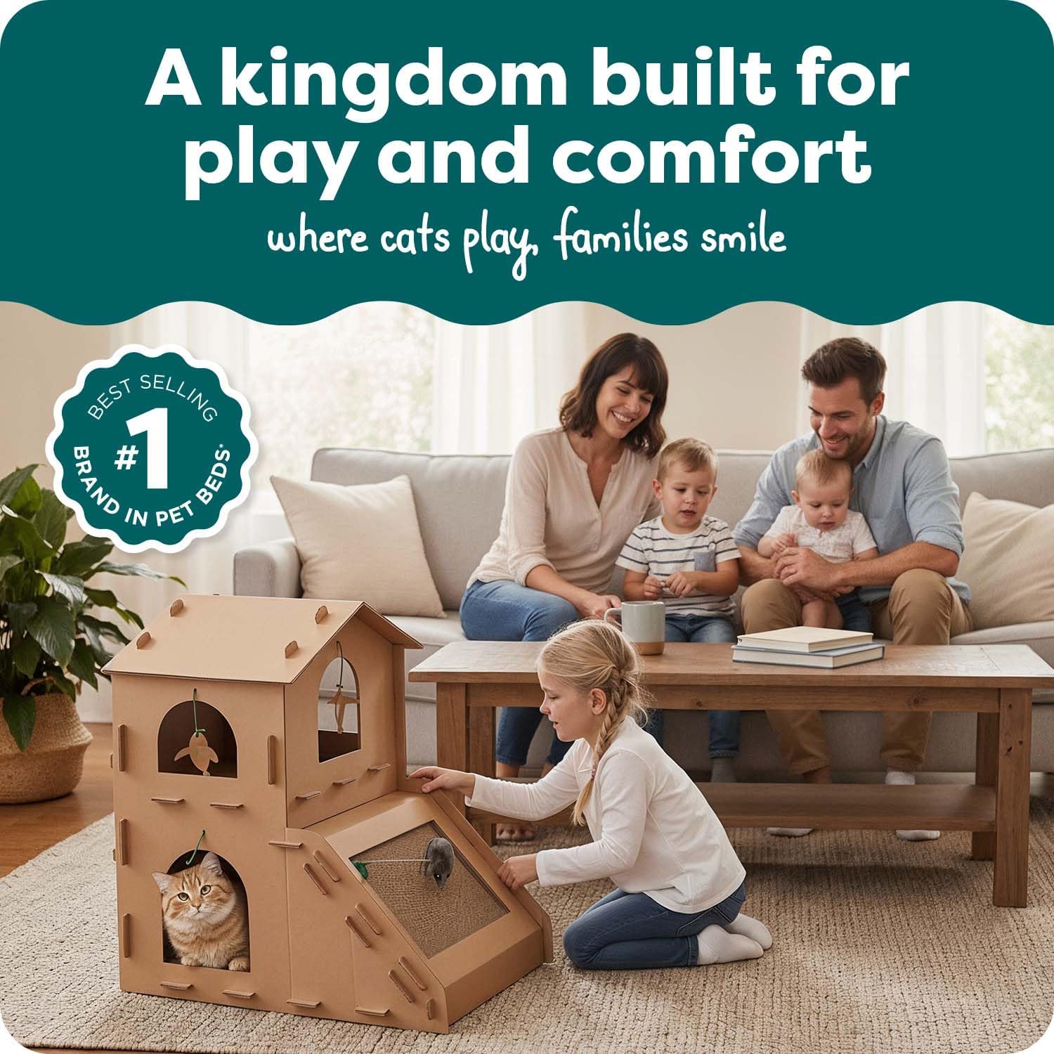 Delight Your Cat with the Townhouse Multi-Level Cardboard Cat House - Cozy Retreat with Catnip & Toys for Playful Comfort