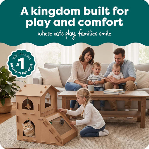 Delight Your Cat with the Townhouse Multi-Level Cardboard Cat House - Cozy Retreat with Catnip & Toys for Playful Comfort