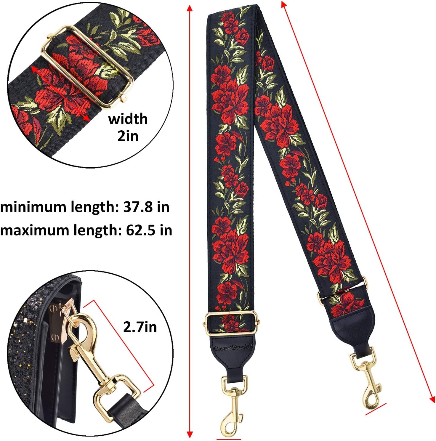 Elevate Your Style with Our Chic Red Roses Handbag Strap - Perfect for Shoulder & Crossbody Use!