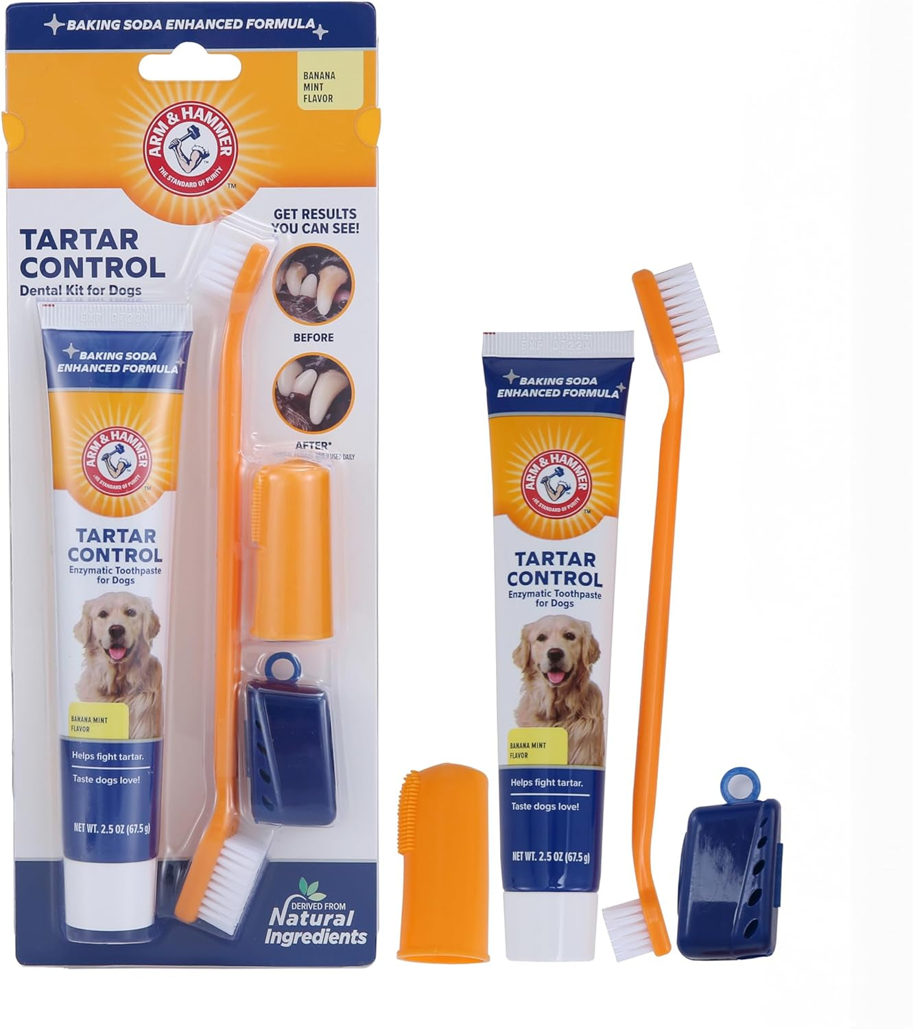for Pets Tartar Control Dog Dental Care Kit, Dog Toothpaste Kit with Toothbrush and Finger Brush for Oral Hygiene and Fresh Breath Care, Banana Mint Flavor, 2.5 Oz, 3-Piece Kit