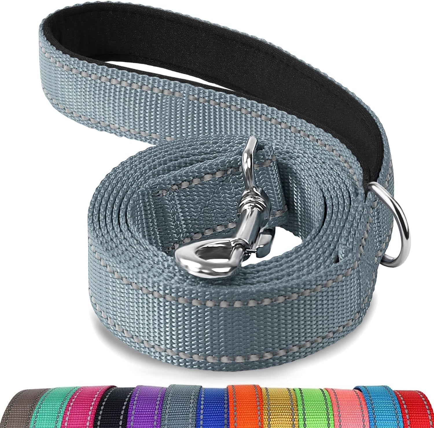 Premium Heavy-Duty Dog Leash for Small to Medium Breeds - 5 FT Reflective Nylon Walking Lead with Soft Padded Handle for Ultimate Comfort and Control, Perfect for Training and Outdoor Adventures in Gray