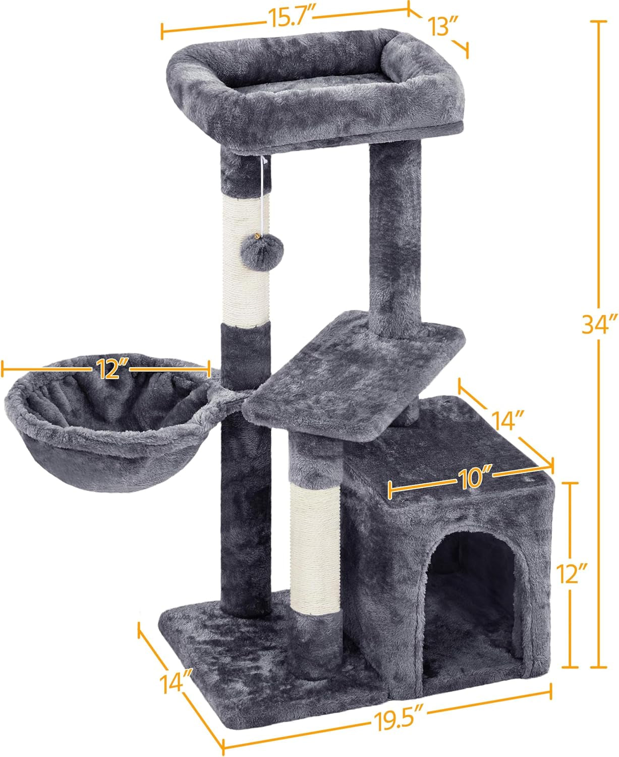 Delight Your Feline Friend with Our 34-Inch Multi-Level Cat Tree - The Ultimate Indoor Condo for Play, Scratch & Sleep!